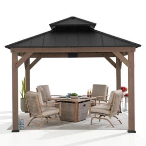 Sunjoy Wooden 11’ x 11’ Outdoor Steel Hardtop Gazebo - Picture 1 of 8