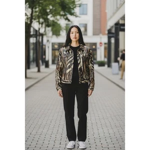 NOTATIONS Womens Jacket L Animal Sequin Embellished Long Sleeve Button Front - Picture 1 of 10