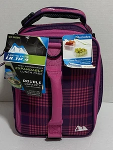 Arctic Zone Ultra Expandable Lunchbox Pink Plaid Bento Container Double Capacity - Picture 1 of 24