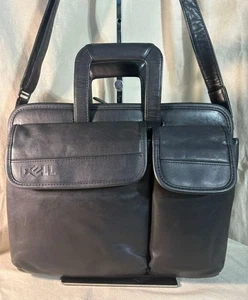 Vtg Dell Genuine Leather Laptop Messenger Bag Heavy Duty Briefcase Organizer - Picture 1 of 12