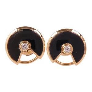 CARTIER Diamond Onyx Earrings B8301239 18K Pink Gold - Picture 1 of 9