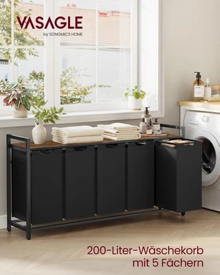 VASAGLE Wäschekorb 5 Fächer, Wäschesammler mit Ablage, Wäschebox, Metallrahmen - Bild 1 von 4
