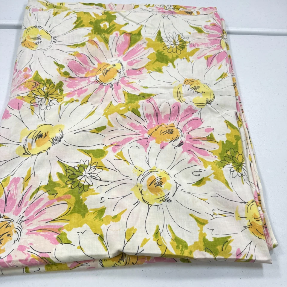perpell flat sheet full pink yellow floral blend large blooms y2k 90s 80s - Image 1 of 4