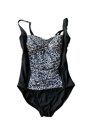 Traje de baño de una pieza Jaclyn Smith talla 10, negro/blanco y gris Foto 1 de 2