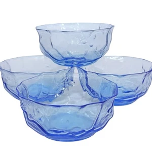 4 Vintage MCM Morgantown Ice Blue Crinkle Glass Dessert/Fruit/Finger Bowls - Picture 1 of 7