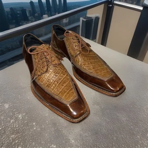 Mezlan Para Hombre Zapatos Personalizados Cuero Cocodrilo Marrón Con Cordones Vestido Formal Talla 9 M - Imagen 1 de 10
