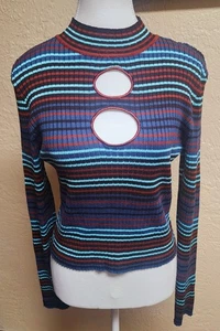 Women's Madden NYC Striped Sweater With Circle Cutouts Size L Large Multicolor - Picture 1 of 7