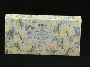 NEW BRONNLEY WHITE IRIS BATH SOAP WITH ALMOND OIL 3 INDIVIDUALLY WRAPPED BARS - Picture 1 of 4