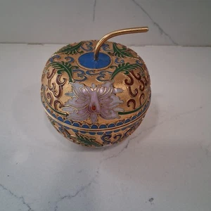 Vintage Gold Tone Multicolor Cloisonné Apple Shaped Candle / Trinket Holder - Picture 1 of 7