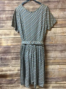 Vintage 1960's Dress Short Sleeves L Large Belt Midi Classic Housewife Handmade - Picture 1 of 5
