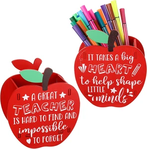 2 Pack Christmas Teacher Appreciation Gift Apple Table Decorations Wooden Pencil - Picture 1 of 7