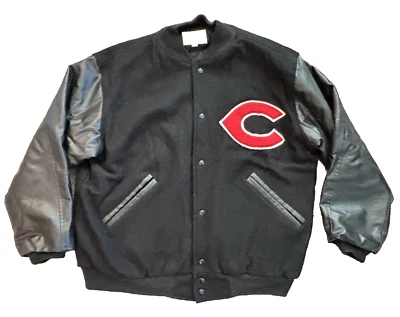 black Cincinnati Reds embroidered varsity leather wool bomber jacket coat XL - Image 1 of 4
