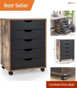 Stylish 5-Drawer Under-Desk File Cabinet with Rolling Castors - Easy Assembly - Picture 1 of 11