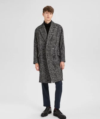 THEORY Mens Oversized Wool Boucle Black Herringbone DB Coat sz L - Image 1 of 4