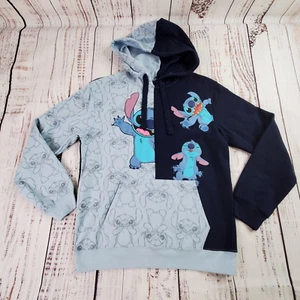 Disney Lilo & Stitch Hoodie Juniors S (3-5) Blue Split Color Block Sweatshirt - Picture 1 of 16