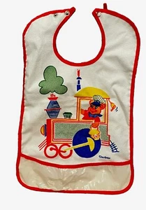 Vintage Gerber Bear Train terry cloth baby bib 9 X 15 Snap Crumb Catcher - Picture 1 of 8