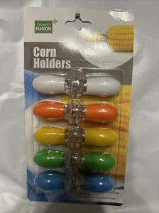 Corn Holder Set 5 Pair White, Orange, Yellow, Green And Blue By Grand Fusion - Picture 1 of 7