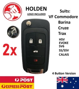 2 X Holden Commodore VF 2013-2017 Flip Remote Car Key Shell 4 buttons with LOGO - Picture 1 of 12
