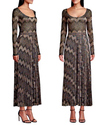 M Vestido maxi plisado semi-transparente con chevron metálico de la colección Missoni talla XS $930 Foto 1 de 4