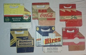 Vtg 6 Pack Cardboard Soda Carriers 1950's Coca-Cola Hires 5-Hi Mondak Canada Dry - Picture 1 of 6