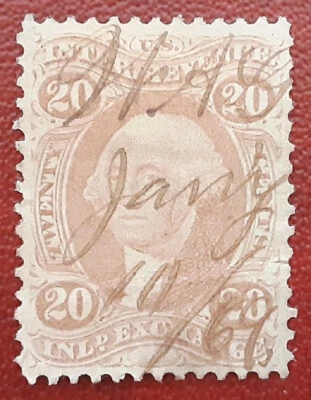 US 1862-71 20c Used R42c Inl'd Exchange Internal Revenue 1869 Pen Cancel XF 2353 - Image 1 of 2