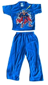 VTG 1990 Superman Size 5 Long Sleeve Shirt Blue Pajamas Pants Outfit PCA Apparel - Picture 1 of 6