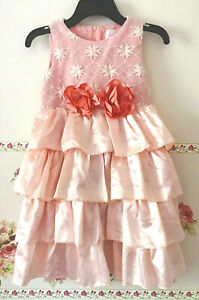 Blossom Couture 7 8 Girls Pink Flared Layered Floral Satin Like Formal Dress