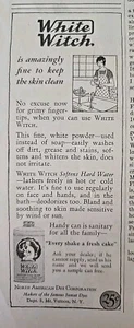 Jabón en polvo White Witch 1926 lata para mantener la piel limpia Cada batido un anuncio de pastel fresco - Imagen 1 de 1