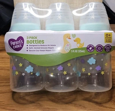 Parents Choice 3-Pack 5oz Bottles - Turquoise & Purple Cloud Patterns BPA Free - Image 1 of 2