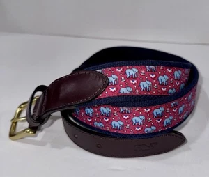 Vineyard Vines Political Elephant Belt Mens 36 Red Brown Canvas Republican USA - Picture 1 of 7