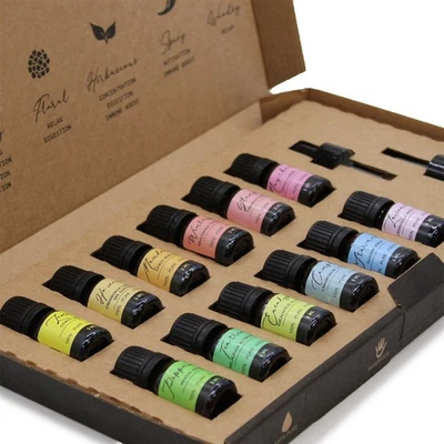 Aromatherapy Essential Oil Scent Gift Set Starter Kit Wellbeing 12 x 5ml bottles - Image 1 of 4
