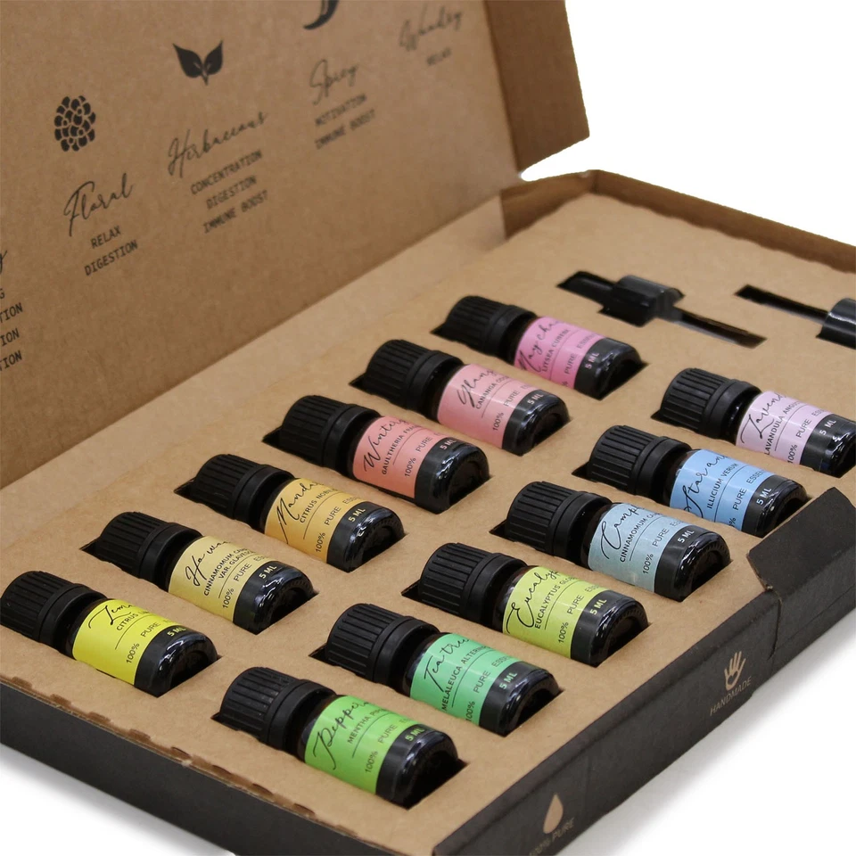 Aromatherapy Essential Oil Scent Gift Set Starter Kit Wellbeing 12 x 5ml bottles - Image 1 of 4