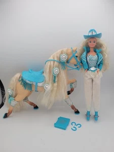 Vintage 1993 Western Stampin Barbie Puppe mit Western Star Pferd Mattel #11020 - Bild 1 von 10