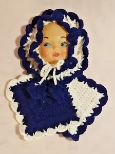 1950's Handmade Crochet Hot Pad / Table Trivet darker blue and white - READ - Picture 1 of 3
