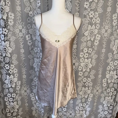 Vestido sin Mangas De Colección L.A. Íntimo Corte Sesgado Líquido Satinado Beige Crema Encaje Talla Med 36 B Foto 1 de 4