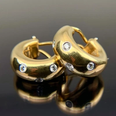 Tiffany & Co Etoile 18k Yellow Gold Platinum Diamond Hoop Huggie Omega Earrings - Image 1 of 4