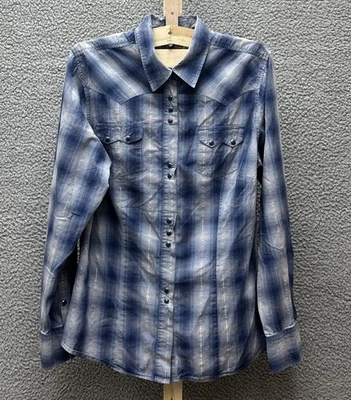 Camisa Roper para mujer L Western blusa a cuadros azul botón a presión manga larga Foto 1 de 4