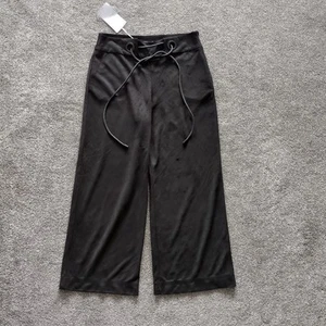 ZARA Trafaluc Black Faux Suede Wide Leg Trousers S High Waist Lace-Up Boho Chic - Picture 1 of 9