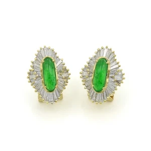18K Gold 1.60ctw Diamond Baguette .80ctw Jadeite Ballerina Earrings #E23-26 - Picture 1 of 7