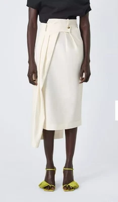 John Lewis A.W.A.K.E Mode Asymmetric Cotton Blend Midi Skirt Off White Size 14 - Image 1 of 4