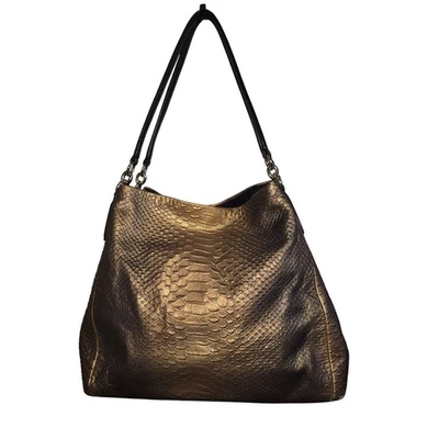 Coach Ombre Gold Metallic Python Embossed Leather Shoulder Bag Dual Black Handle - Image 1 of 4