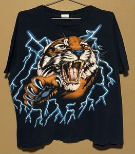 Vintage 90s American Thunder Tiger Roar Lightning T-Shirt Boxy - Mens Size XL - Picture 1 of 3