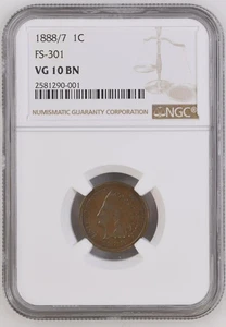 1888/7 Small Cents Indian Head NGC VG-10 FS-301 BN - Pop. 1 - Picture 1 of 2