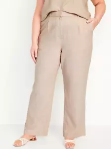 Old Navy Linen-Blend Wide-Leg Taylor Pants Womens 2X Neutral Pleated NEW - Picture 1 of 11