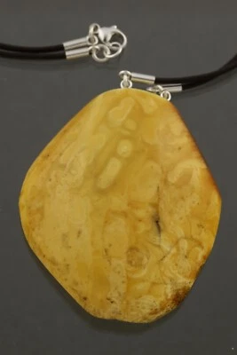 复古正品波罗的海琥珀皮革弦银色吊坠护身符 29.8 克 220217-6 — 第 1/4 张图片