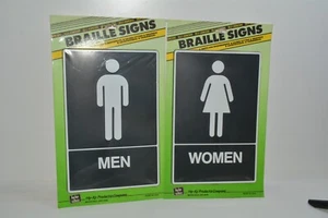 Bathroom Signs Men/Women with Braille Self-Adhesive 9"x6" - Picture 1 of 1