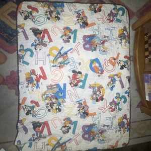 Vintage Dundee Disney Babies Mickey Mouse White Multicolor Quilted Crib Blanket - Picture 1 of 6