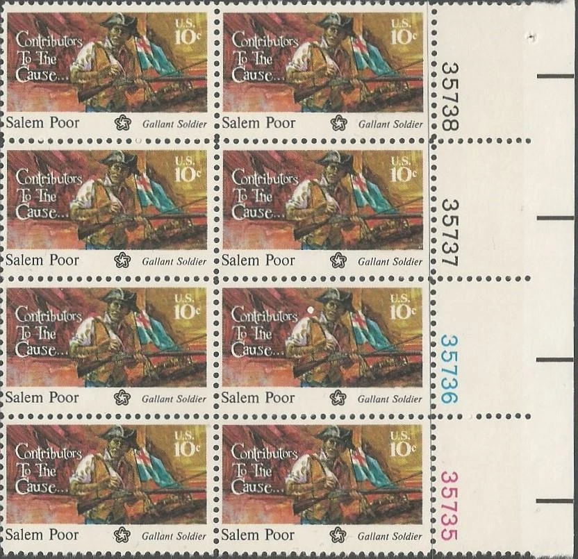 Plate Block of 8 stamps - Scott 1560 - 10 cent - Salem Poor - 1975 - MNH - Image 1 of 1