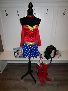 Wonder Woman Costume Size Small Cape Wig Crown Corset Skirt Superhero Halloween
