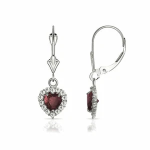 14K White Gold White Sapphire & Alexandrite Halo Heart Dangle LeverBack Earrings - Picture 1 of 1